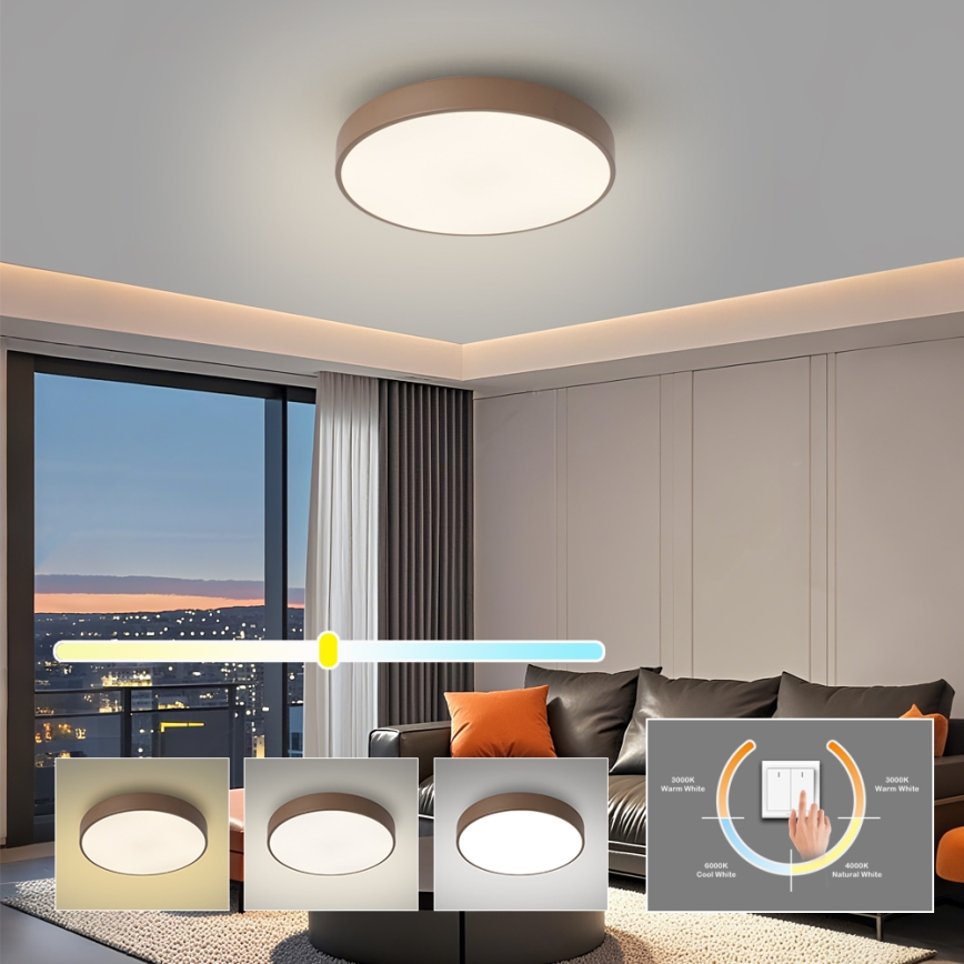 Brilagi - Plafonieră LED POOL, 36 W, 230 V, 3000/4000/6000K, Ø 30 cm, maro