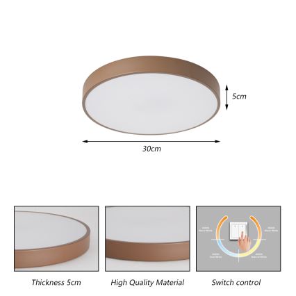Brilagi - Plafonieră LED POOL, 36 W, 230 V, 3000/4000/6000K, Ø 30 cm, maro