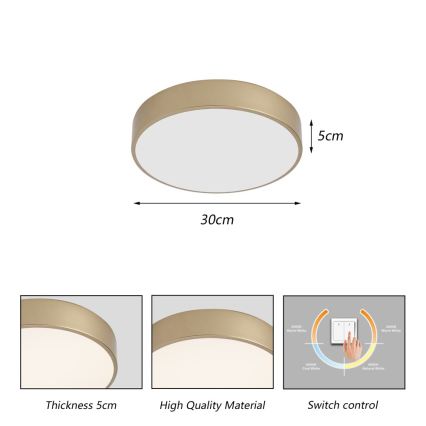 Brilagi - Plafonieră LED POOL LED/36W/230V, 3000/4000/6000K, Ø 30 cm, auriu
