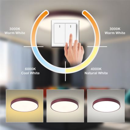 Brilagi - Plafonieră LED POOL, 60 W, 230 V, 3000/4000/6000 K, Ø 50 cm, burgundiu