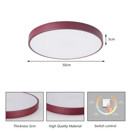 Brilagi - Plafonieră LED POOL, 60 W, 230 V, 3000/4000/6000 K, Ø 50 cm, burgundiu