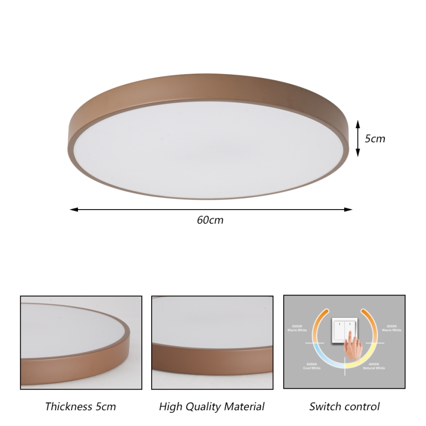 Brilagi - Plafonieră LED POOL, 60W, 230V, 3000/4000/6000K, Ø 60 cm, maro