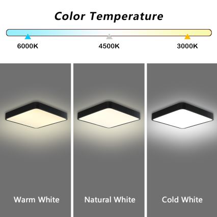 Brilagi - Plafonieră LED POOL SQUARE, 36 W, 230 V, 3000/4500/6000 K, 40 x 40 cm, negru