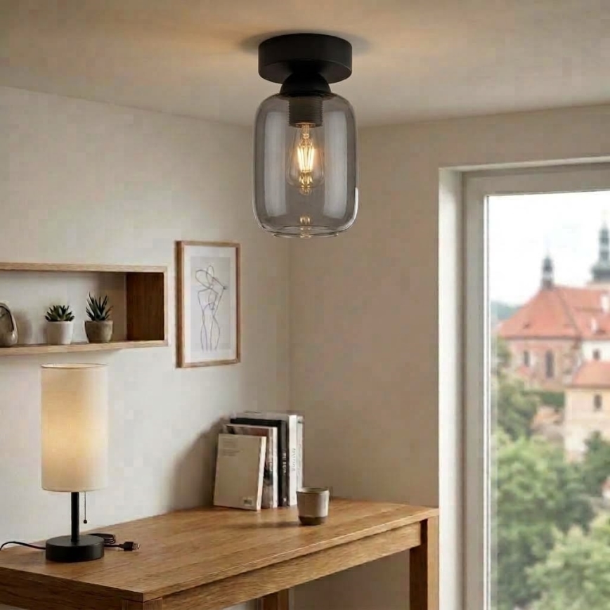 BRILAGI - plafonieră LED RETRO GLASS 1xE27/60W/230V, Ø 14 cm, negru/gri fumuriu