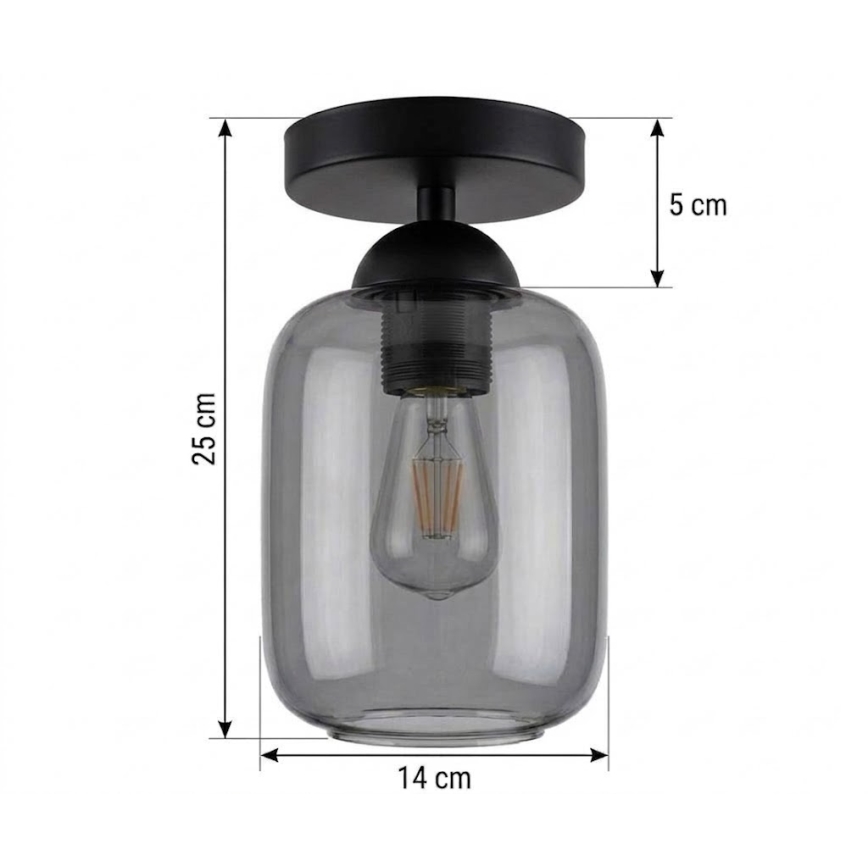 BRILAGI - plafonieră LED RETRO GLASS 1xE27/60W/230V, Ø 14 cm, negru/gri fumuriu
