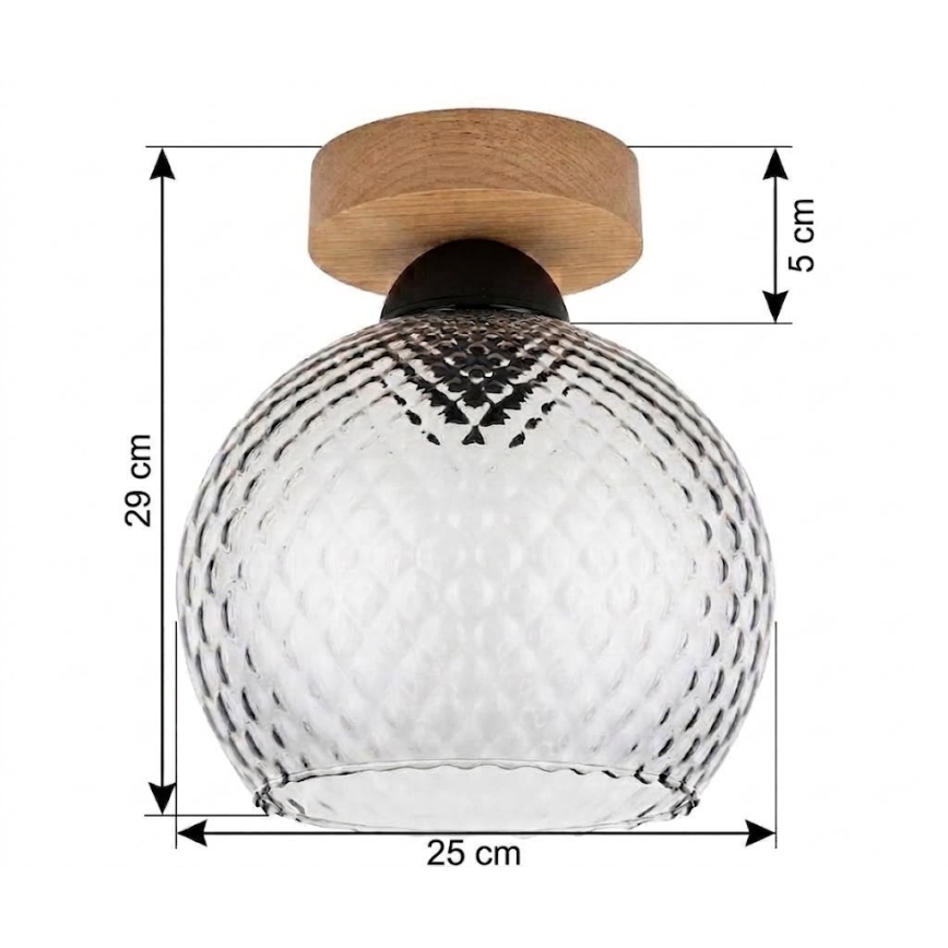 BRILAGI - Lampă de tavan LED RETRO GLASS 1xE27/60W/230V Ø 25 cm stejar/gri fumuriu