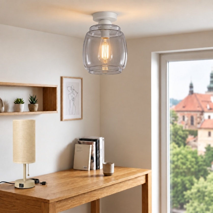 BRILAGI - Plafonieră LED RETRO GLASS 1xE27/60W/230V Ø 26 cm alb/gri fumuriu