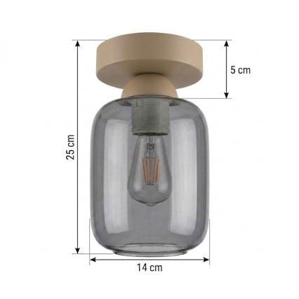 BRILAGI - Plafonieră LED RETRO GLASS 1xE27/60W/230V diametru 14 cm bej/gri fumuriu