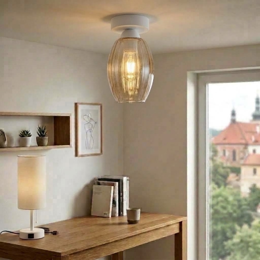 BRILAGI - Plafonieră LED RETRO GLASS 1xE27/60W/230V Ø 17 cm alb/bej fumuriu