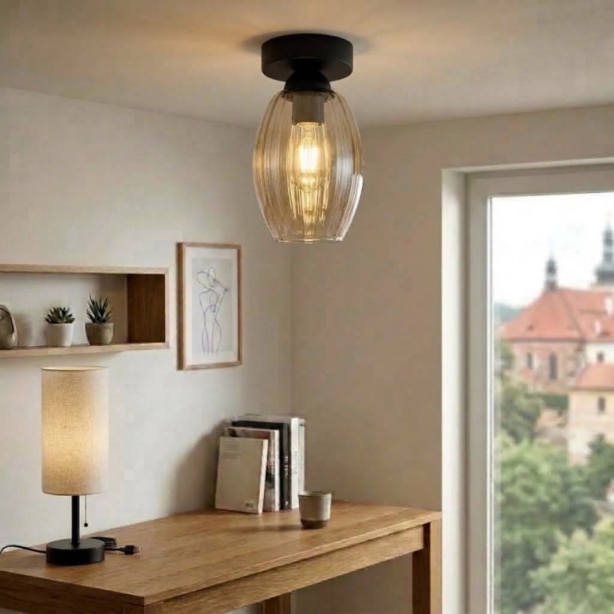 BRILAGI - Plafonieră LED RETRO GLASS 1xE27/60W/230V Ø 17 cm negru/bej fumuriu