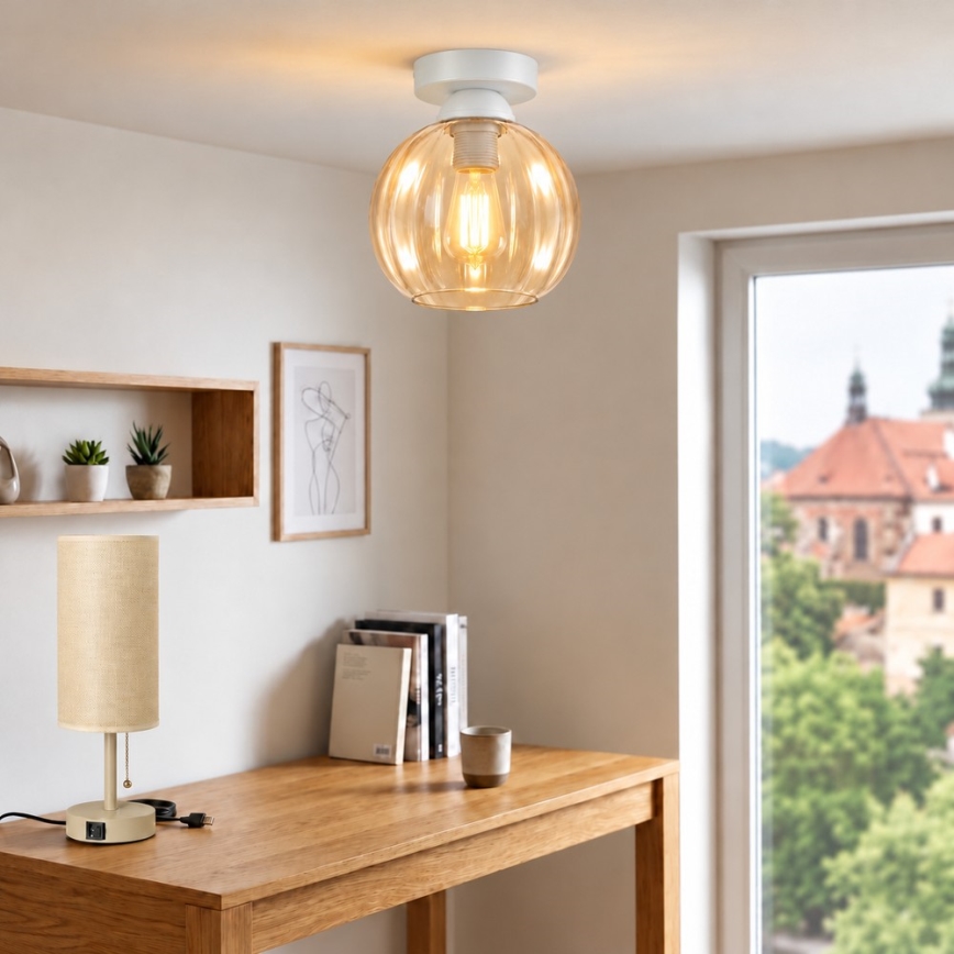 BRILAGI - Plafonier LED RETRO GLASS 1xE27/60W/230V Ø 18 cm alb/bej fumuriu