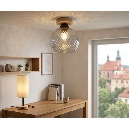 BRILAGI - Plafonieră LED RETRO GLASS 1xE27/60W/230V Ø 18 cm stejar/gri fumuriu