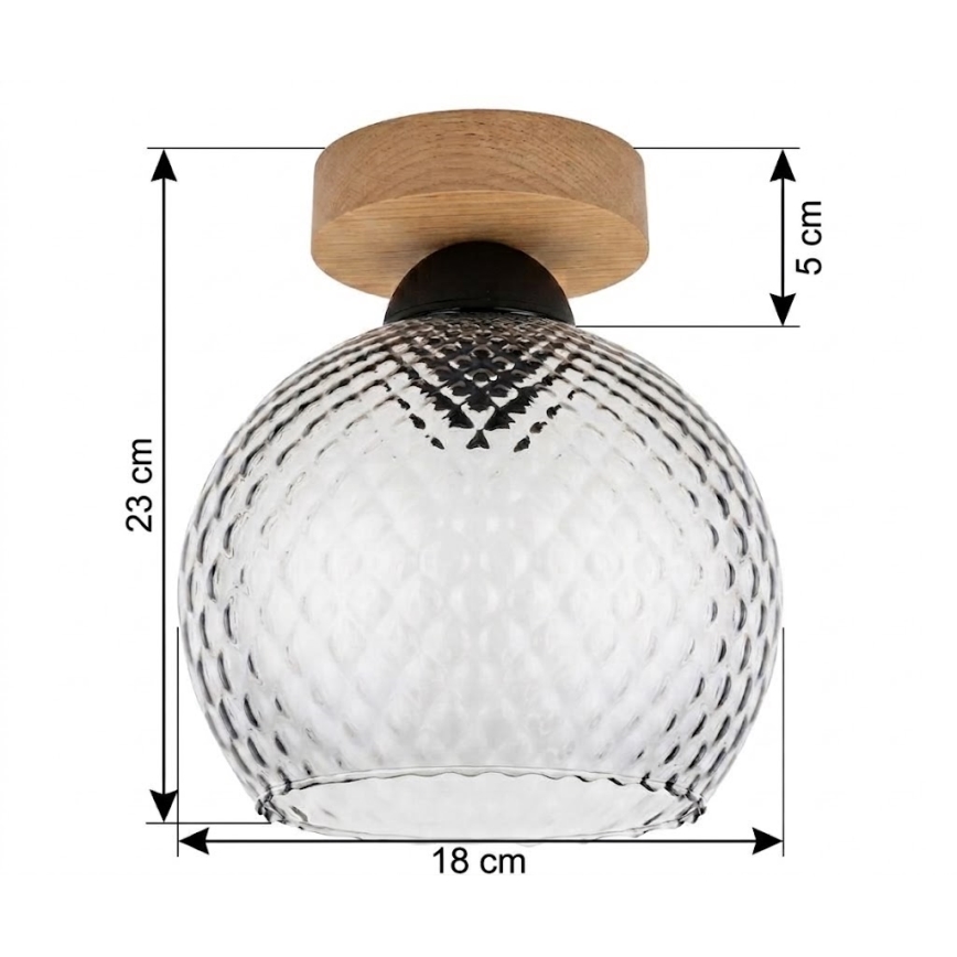 BRILAGI - Plafonieră LED RETRO GLASS 1xE27/60W/230V Ø 18 cm stejar/gri fumuriu