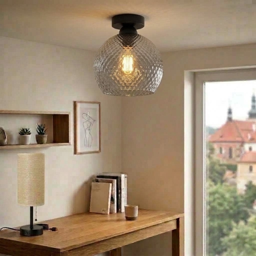 BRILAGI - Plafonieră LED RETRO GLASS 1xE27/60W/230V Ø 25 cm negru/gri fumuriu