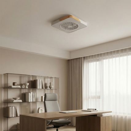 Brilagi - Lampă de plafon cu ventilator LED dimabilă, 38W, 230V, 3000–6500K, 50x50 cm, alb/stejar, cu telecomandă