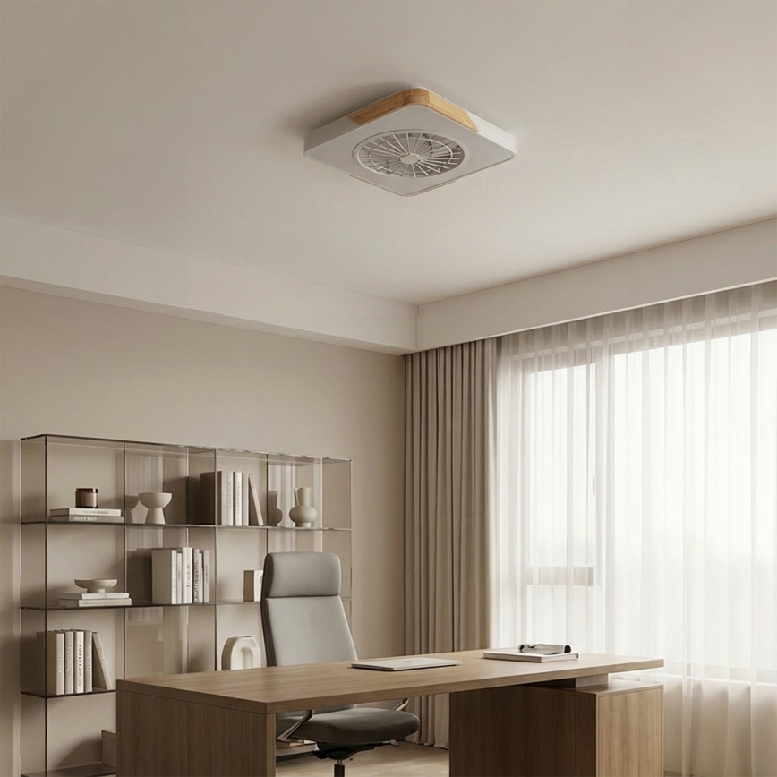 Brilagi - Lampă de plafon cu ventilator LED dimabilă, 38W, 230V, 3000–6500K, 50x50 cm, alb/stejar, cu telecomandă
