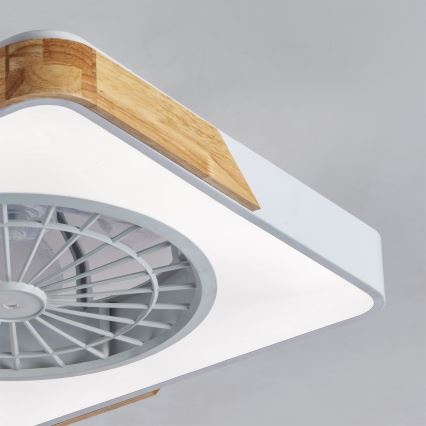 Brilagi - Lampă de plafon cu ventilator LED dimabilă, 38W, 230V, 3000–6500K, 50x50 cm, alb/stejar, cu telecomandă