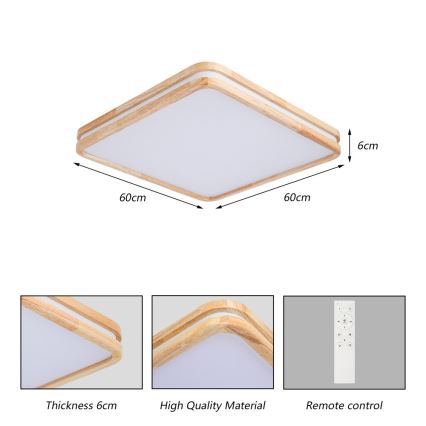 Brilagi - Plafonieră LED reglabilă MOLINA SQUARE LED/80W/230V 3000-6000K stejar 60x60 cm + telecomandă