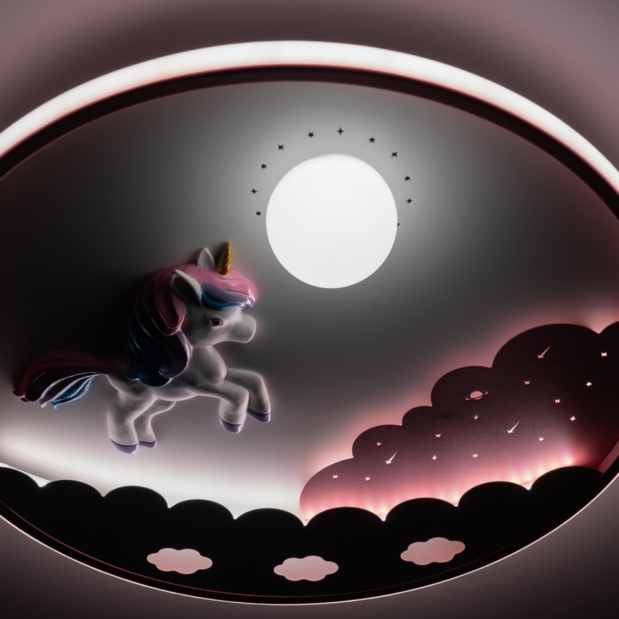 Brilagi - Plafonieră LED reglabilă pentru copii UNICORN, LED 68W, 230V, 3000–6000K, Ø 49 cm + telecomandă