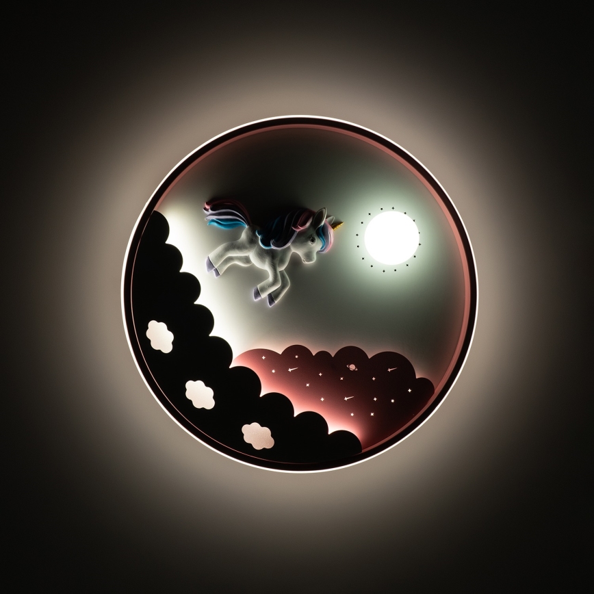 Brilagi - Plafonieră LED reglabilă pentru copii UNICORN, LED 68W, 230V, 3000–6000K, Ø 49 cm + telecomandă