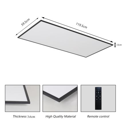 Brilagi - Lampă de tavan LED dimmabilă SLIMFRAME LED/80W/230V 120x60 cm 3000-6000K negru + telecomandă