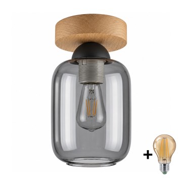 BRILAGI - Plafonieră LED RETRO GLASS 1xE27/60W/230V Ø 14 cm stejar/gri fumuriu