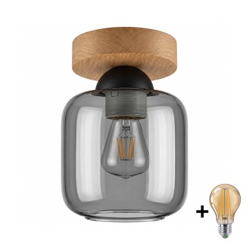 BRILAGI - Plafonieră LED RETRO GLASS 1xE27/60W/230V Ø 14 cm stejar/gri fumuriu