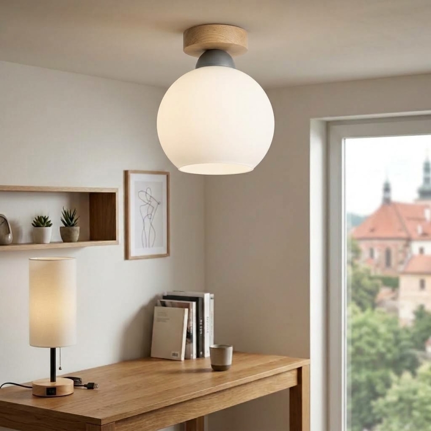 BRILAGI - Plafonieră LED RETRO GLASS 1xE27/60W/230V Ø 15 cm stejar/alb