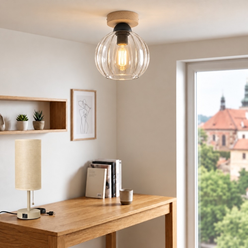 BRILAGI - Plafonieră LED RETRO GLASS 1xE27/60W/230V Ø 18 cm stejar/transparent