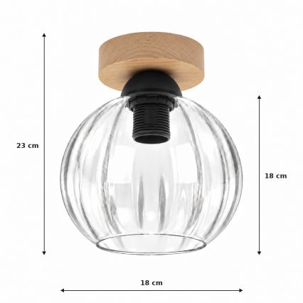 BRILAGI - Plafonieră LED RETRO GLASS 1xE27/60W/230V Ø 18 cm stejar/transparent