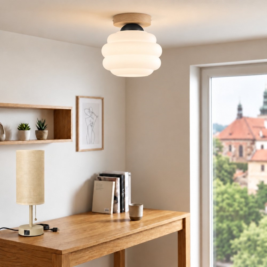 BRILAGI - Plafonieră LED RETRO GLASS 1xE27/60W/230V Ø 20 cm stejar/alb