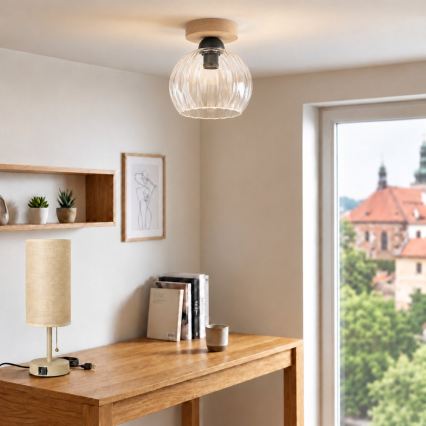 BRILAGI - Plafonieră LED RETRO GLASS 1xE27/60W/230V Ø 25 cm stejar/transparent