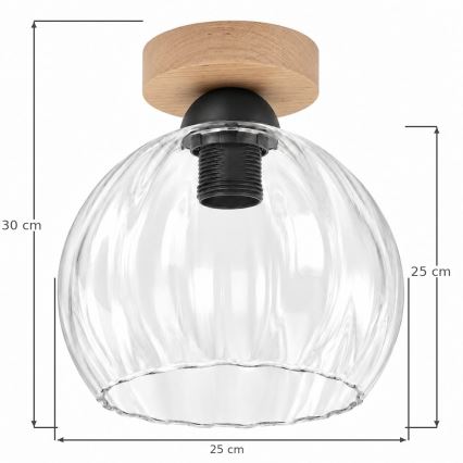 BRILAGI - Plafonieră LED RETRO GLASS 1xE27/60W/230V Ø 25 cm stejar/transparent