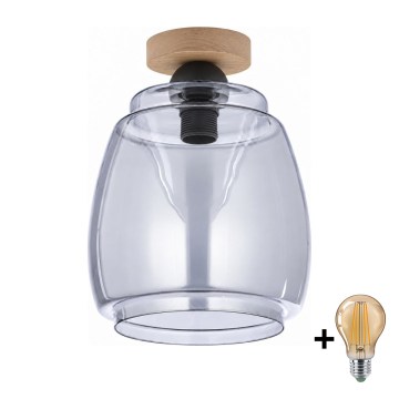 BRILAGI - Plafonieră LED RETRO GLASS 1xE27/60W/230V Ø 26 cm stejar/gri fumuriu