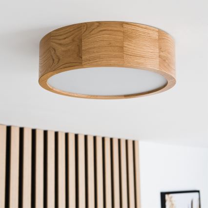 Brilagi - Plafonieră LED RGBW reglabilă CARVALHO, 1x E27 / 9W / 230V, 2700–6500K, Wi-Fi, stejar, Ø 27,5 cm