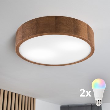 Brilagi - Plafonieră LED RGBW dimabilă CARVALHO, 2xE27/9W/230V, 2700-6500K, Wi-Fi, stejar, Ø 37,5 cm