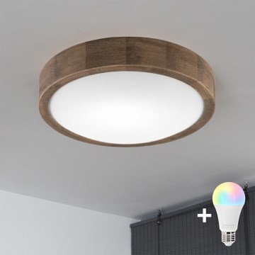 Brilagi - Plafonieră LED RGBW dimabilă CARVALHO SLIM 1xE27/9W/230V 2700-6500K Wi-Fi, stejar, diam. 27 cm