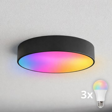 BRILAGI - Plafonieră LED RGBW dimabilă pentru baie CLARE, 3xE27/12W, 230V, 2700-6500K, Ø 40 cm, IP54, Wi-Fi, negru