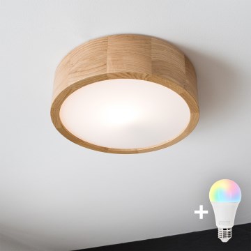 Brilagi - Plafonieră LED RGBW reglabilă CARVALHO, 1x E27 / 9W / 230V, 2700–6500K, Wi-Fi, stejar, Ø 27,5 cm