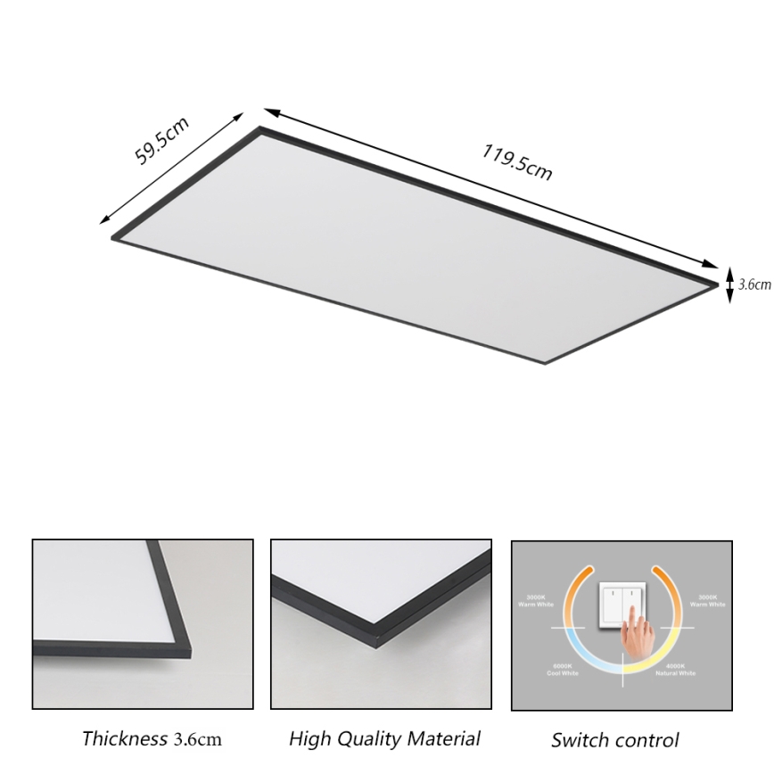 Brilagi - Plafonieră LED SLIMFRAME LED/80W/230V 120x60 cm 3000/4000/6000K neagră