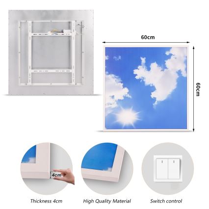Brilagi - Plafonieră LED SLIMFRAME SKY, 58W, 230V, 60 x 60 cm, argintiu/albastru