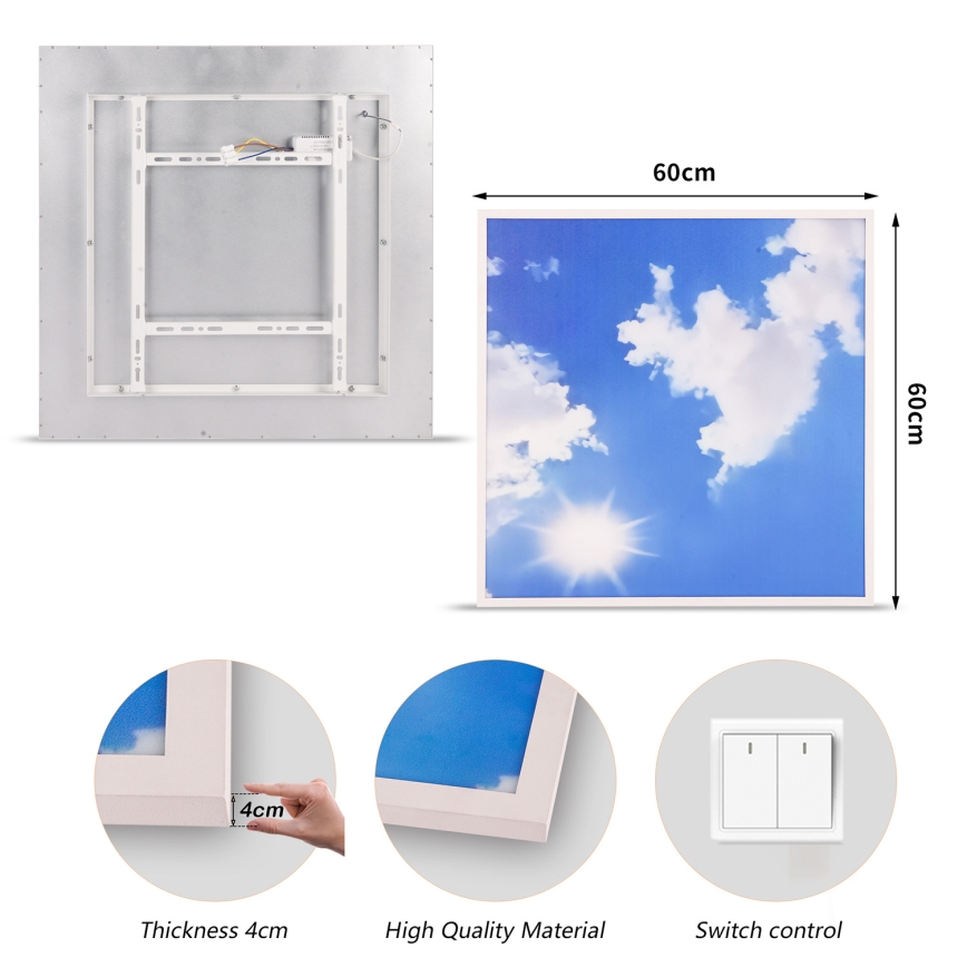 Brilagi - Plafonieră LED SLIMFRAME SKY, 58W, 230V, 60 x 60 cm, argintiu/albastru