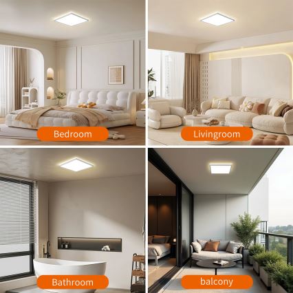 Brilagi - Plafonieră LED pentru baie Ultra Slim, 18 W, 230 V, 30 x 30 cm, argintie, IP54