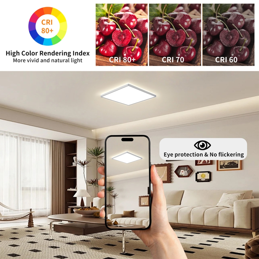 Brilagi - Plafonieră LED pentru baie Ultra Slim, 18 W, 230 V, 30 x 30 cm, argintie, IP54