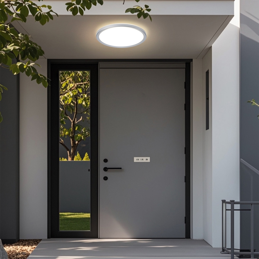 Brilagi - Plafonieră LED Ultra Slim pentru baie, 24W, 230V, Ø 42 cm, argintie, IP54