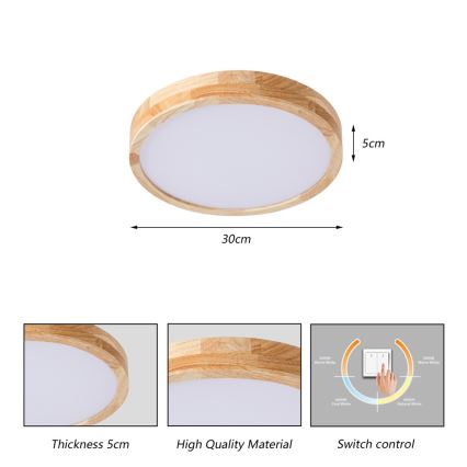 Brilagi - Plafonieră LED WOODLINE LED/24W/230V 3000/4000/6000K, stejar, diam. 30 cm