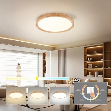 Brilagi - Plafonieră LED WOODROUND, 30W, 230V, 3000/4000/6000K, Ø 40 cm, corp din lemn, CRI 90