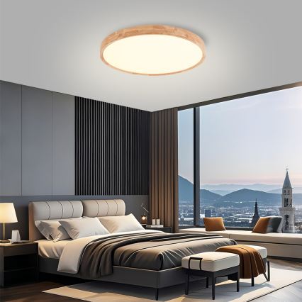 Brilagi - Plafonieră LED WOODROUND, 40 W, 230 V, 3000/4000/6000 K, Ø 60 cm, lemn, CRI 90