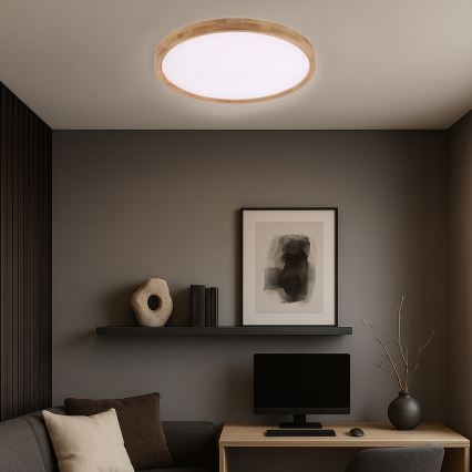 Brilagi - Plafonieră LED WOODROUND, 40 W, 230 V, 3000/4000/6000 K, Ø 60 cm, lemn, CRI 90