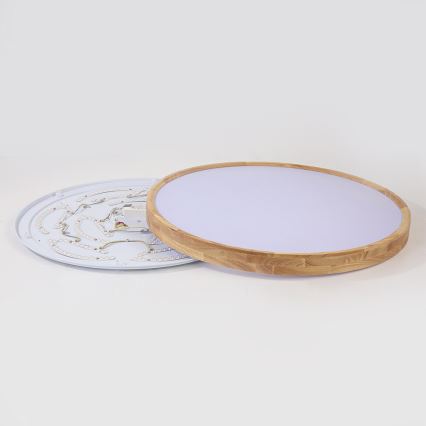 Brilagi - Plafonieră LED WOODROUND, 70W, 230V, 3000/4000/6000K, Ø 80 cm, lemn, CRI 90